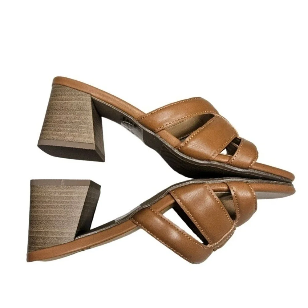 SM New York Ina Tan Heeled Sandals Women's Size 8.5M Slide Block‎ Heel